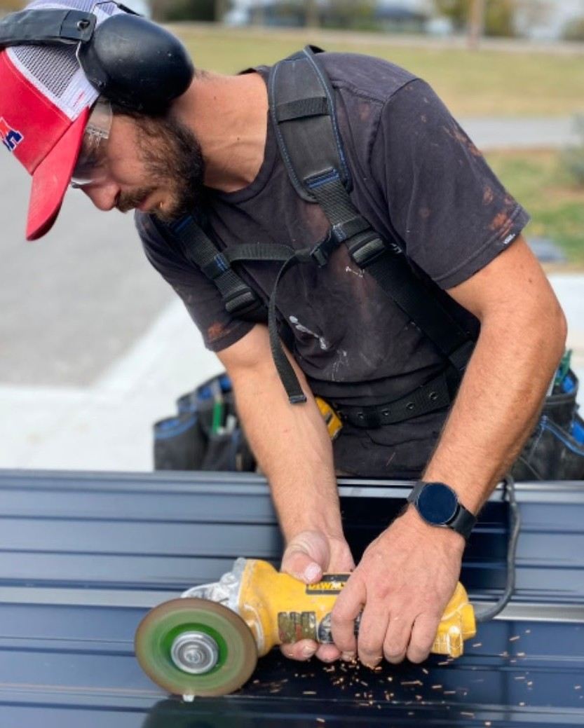 Roofing professional at work